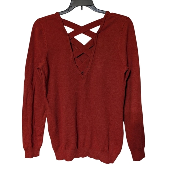 Love Ellie Women's Orange V-Neck Sweater with Cross Back Detail Size Small NWOT - Picture 2 of 7